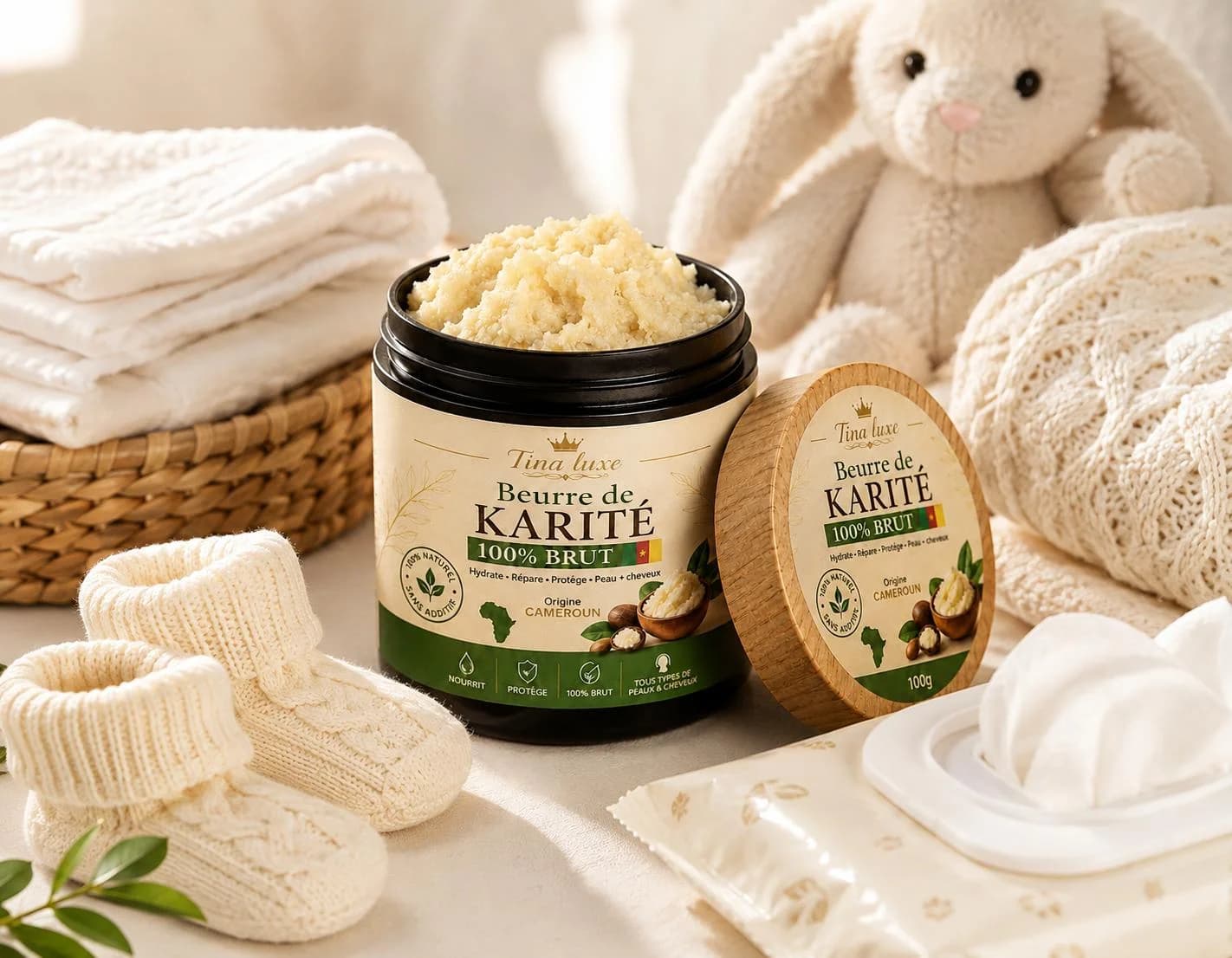 Beurre de karité brut TinaLuxe adapté aux nourrissons et toute la famille
